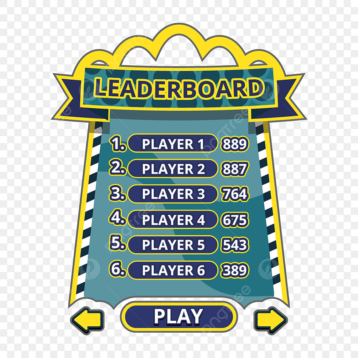 Leaderboard showing top 6 high scores